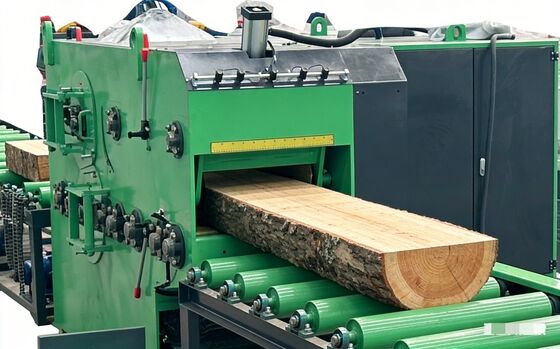 Ayarlanabilir besleme hızı ile ağır görevli çoklu kırılma testere. Maksimum 600 mm besleme genişliği.
